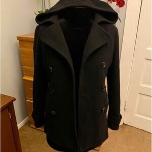 Croft & Barrow Women's Black Hooded Peacoat Button Pockets